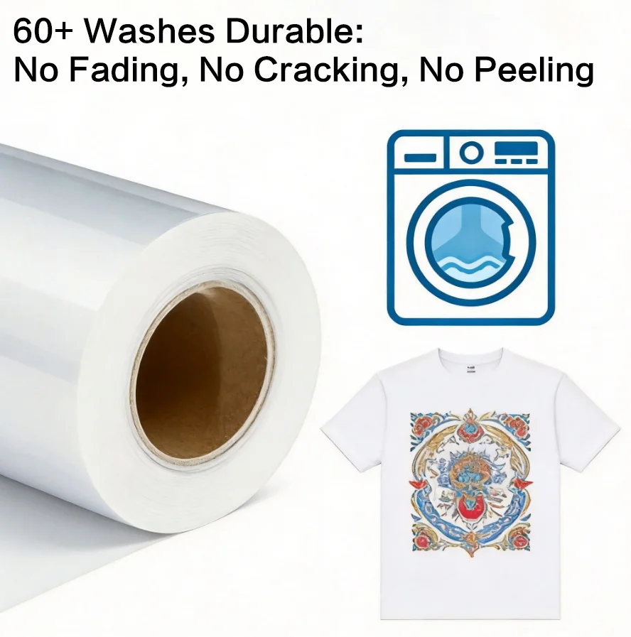 60CM*100M Roll DTF Pet film Double side DTF Film printing direct transfer film 75U thickness Epson  I3200 XP600 1390 Printheads