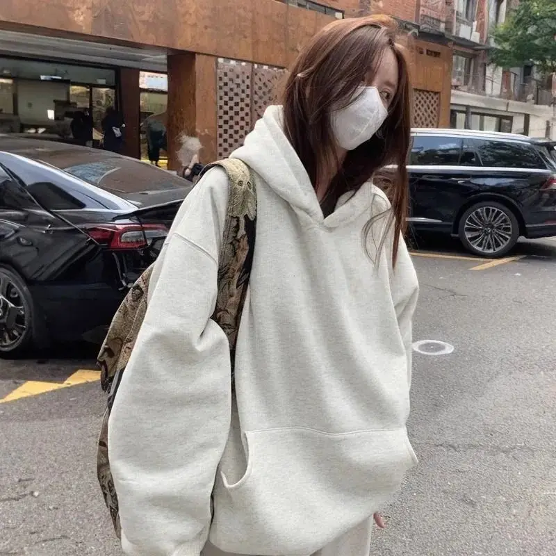 

Winter Fleece-lined American-Style Hooded Women's Sweatshirt 2025 New Arrival Spring/Autumn European Trendy Loose Fit Jacket