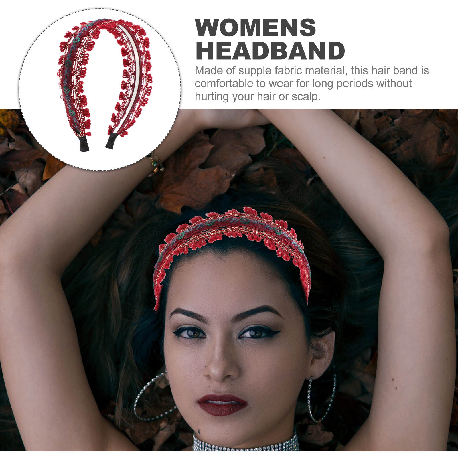 

Embroidery Flower Headband Women Hair Accessories Red Floral Wide Headbands Hair Bands Styling Tools Decorations