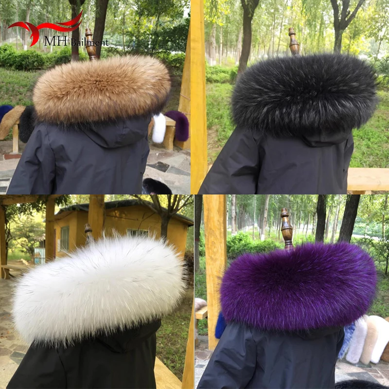 Real Raccoon Fur Collar Women Winter Shawl Men Russian Red Scarf Jackets Hood Raccoon Fur Decor Luxury Warm Multicolor Scarves