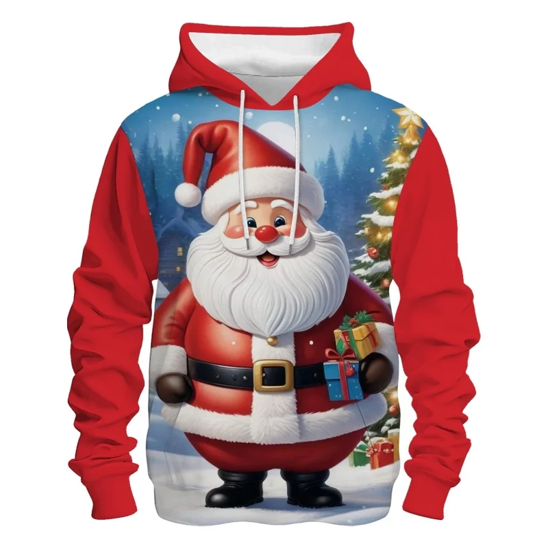 

Santa Clause Print Autumn Winter Hoodies Christmas Carnival Party Hooded Sweatshirts Fashion Men's Women's Casual Festival Tops