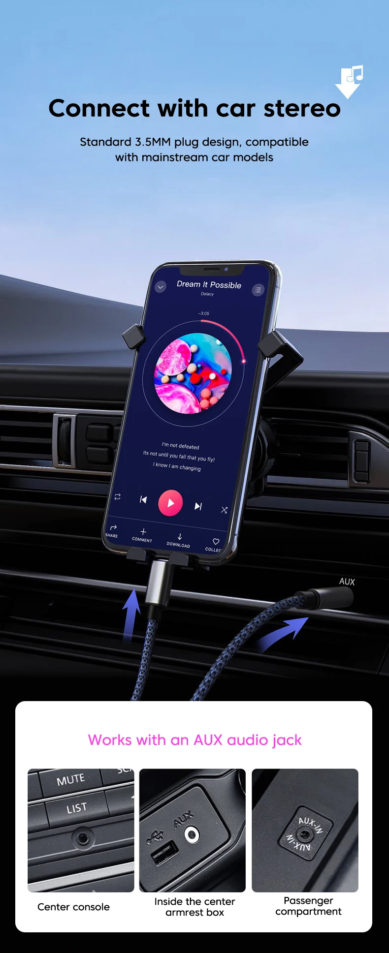 2-in-1 Aux-Audiokabel Typ C/Lightning auf 3,5-mm-Klinkenkabel für Auto-Kopfhörer, Telefon, USB-C, iOS zu 3,5-mm-Aux-Konverter-Klinkenkabel – Detail 3