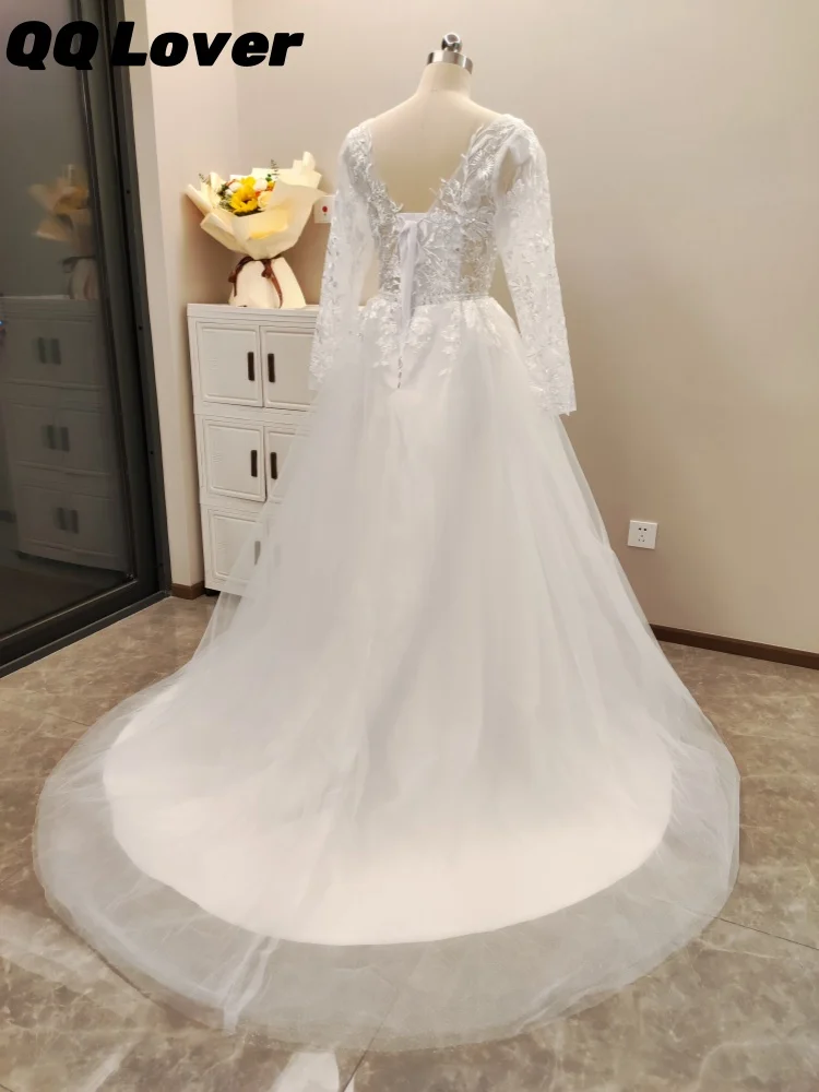 Luxury Shiny Long Sleeves Wedding Dress 2025 A-Line Lace Up Women Bridal Gown Customized Applique Beading Vestido De Novia image 3