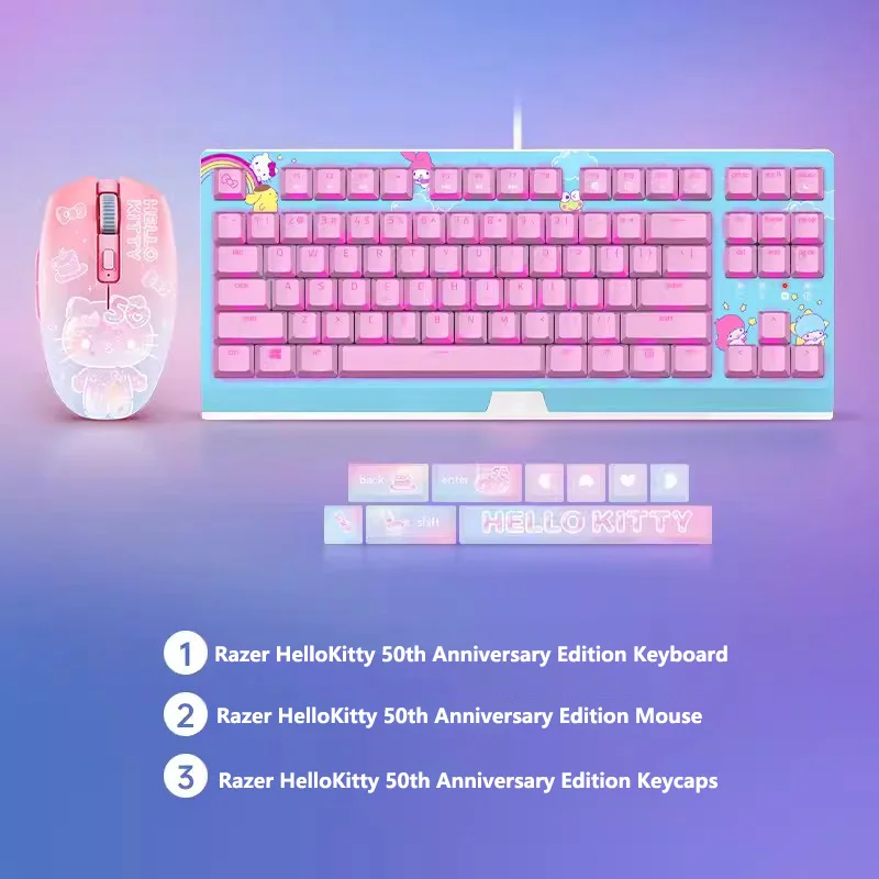 Imagem -02 - Teclado Razer-sanrio Hellokitty Edição Limitada Teclado Mecânico Retroiluminado Mouse Gaming sem Fio-pacote de Teclas 50th Anniversary