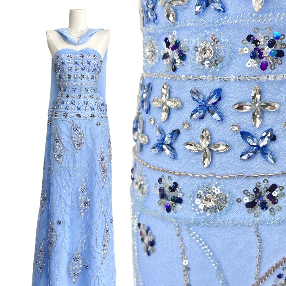 Madison Luxury Beaded Sequins Fabric Lace Pearl Pattern African High Quality Stones Lace Fabric for Sewing Women's Dress