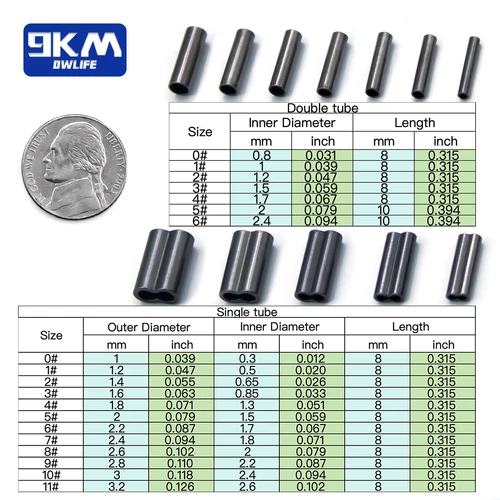 Imagen 2 del producto 50 ~ 200 Uds. Tubo de alambre de pesca de latón, mangas de prensado de un solo doble barril, accesorios de sedal, conector de tubo de pesca