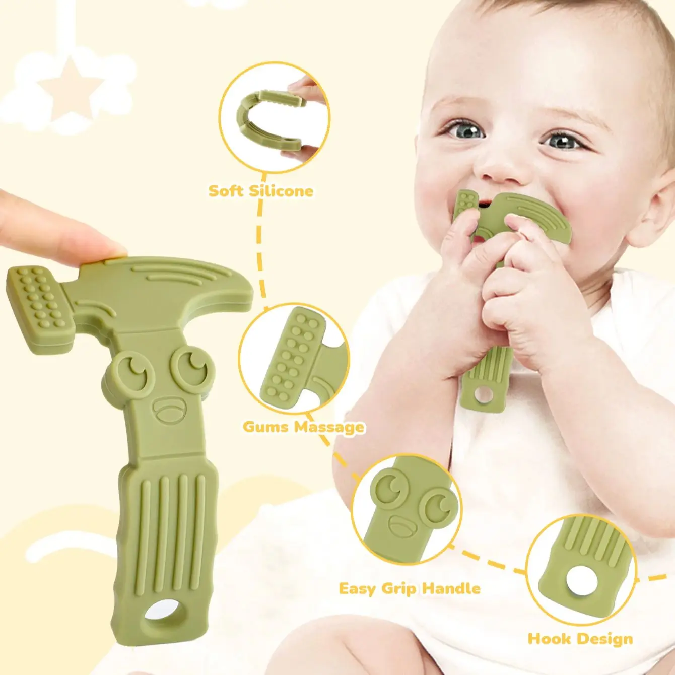 4pcs New Baby Silicone Teether BPA Free Wrench Tools Baby Necklace Pendant Silicone Teether Baby Teeth Care Chewing Toy