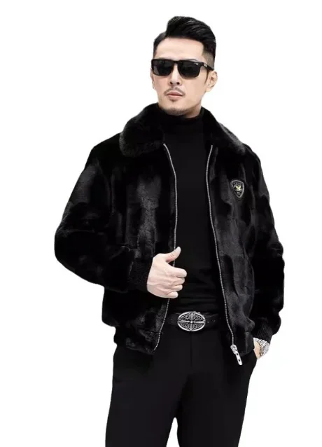 

2024 Winter Men's Fur Jacket High quality ink imitation mink Gold Mink Hainen fur thickened thermal leather jacket size 4XL