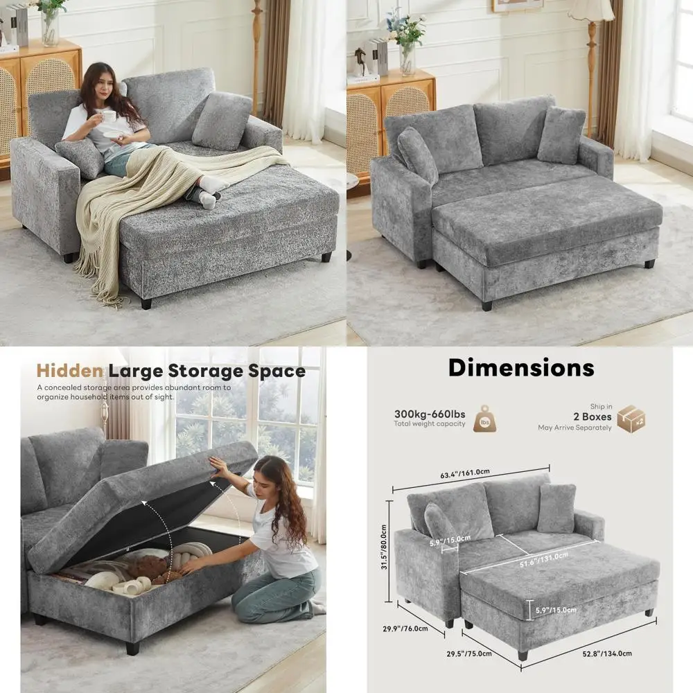 Большое двухместное кресло Tbfit 63.4 с пуфиком для хранения вещей, удобное кресло-шезлонг в помещении, диван-кровать из синели, современная обивка