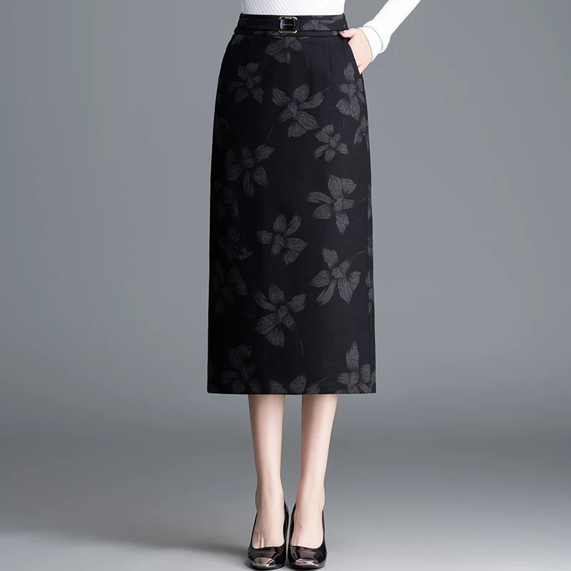 

Faionable Printed High Waist Midi Skirt Women's Wrap Bodycon Skirts Cover Hip Cover Belly Autumn Winter New Sle Korean Ve...