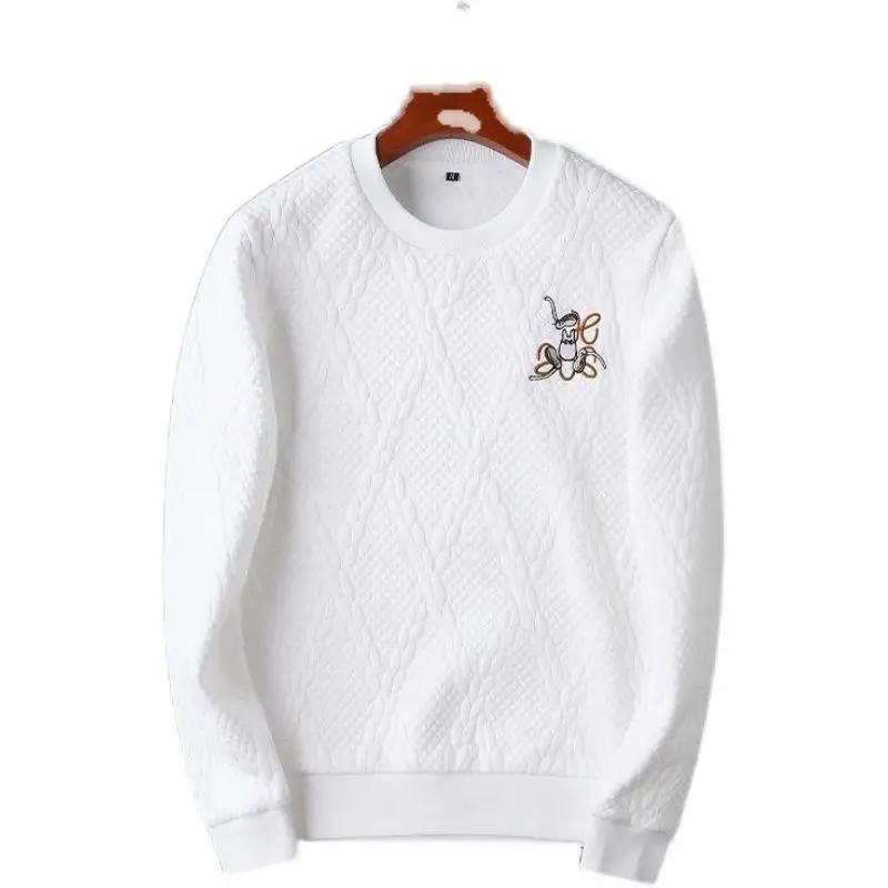 Men's Clothing Autumn and Winter Warm Sweatshirt Thickened Round Neck Trendy Brand Embroidered Sports Long-sleeved T-shirt Top