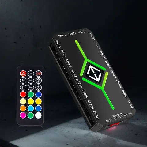 1 To 9 3 in 1 4 Pin PWM Magnetic Suction Hub PWM ARGB Fan Hub ARGB Fan HUB Splitter for 5V Addressable ARGB Computer PC Case Fan