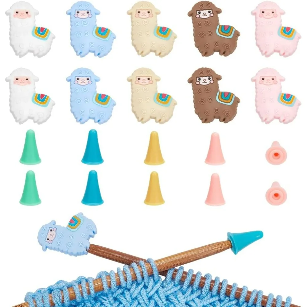 10 Pcs Alpaca Shape Knitting Needle Stoppers 30 Pcs Knitting Needle Point Protectors Silicone Stitch Stoppers Knitting