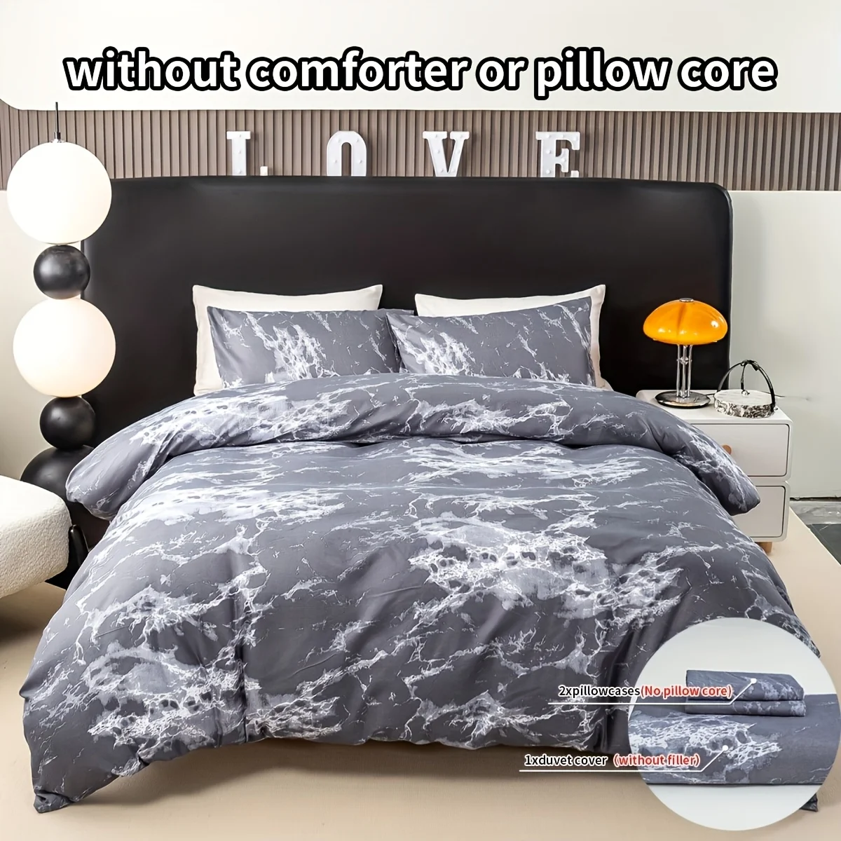 Black Stone Pattern Printed Duvet Cover Set, Breathable and Super Soft, Suitable for All Seasons, Includes 1 Duvet Cover and 1-2 Pillowcases