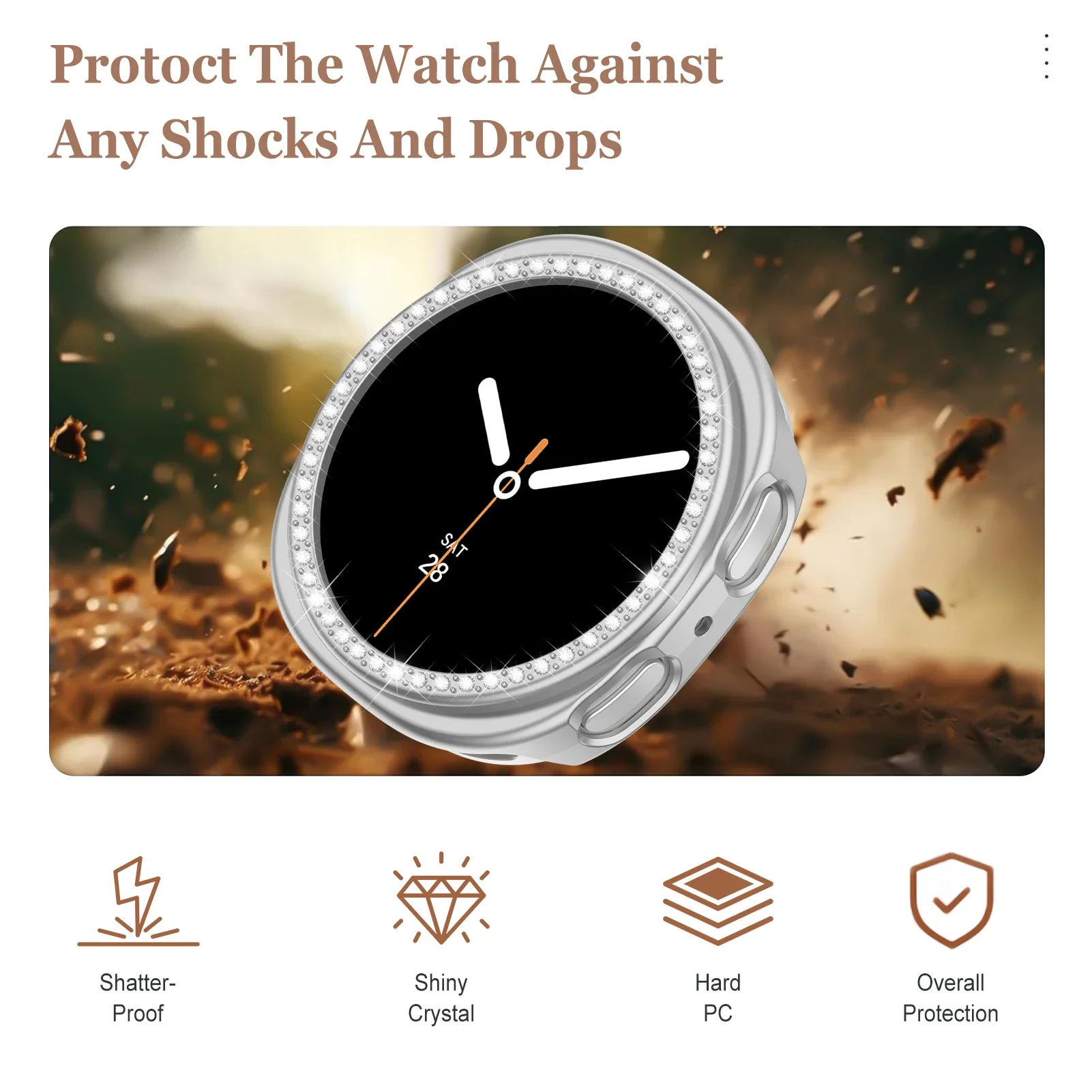 Funda de diamante para Samsung galaxy watch 8, 40mm, 44mm, accesorios, carcasa protectora hueca para mampostería de PC, funda para galaxy watch 8