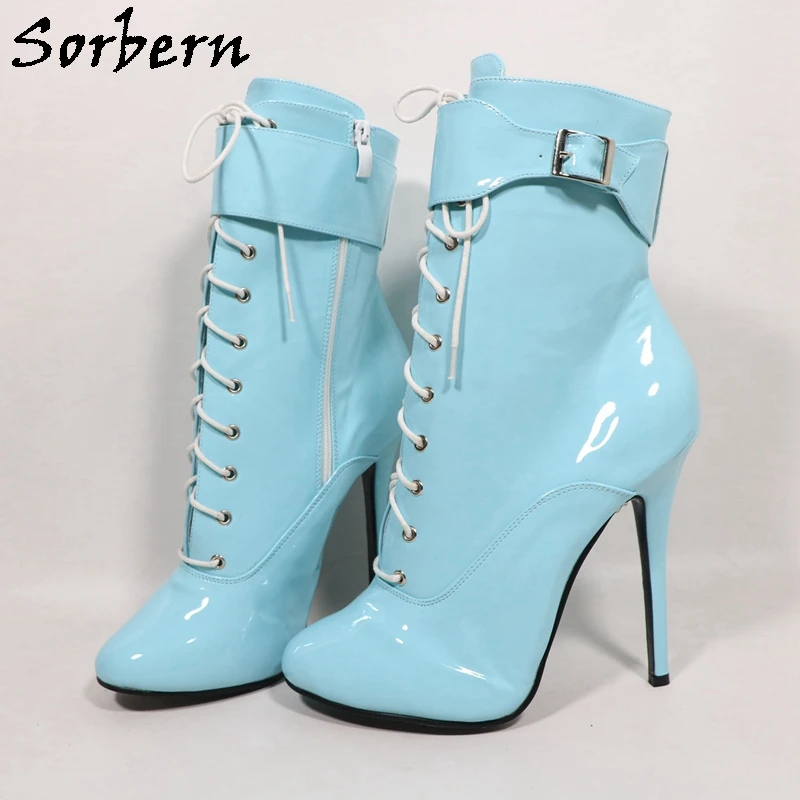 Sorbern Retro Black Ankle Boots Ladies Burlesque Heel Dancer Show Lace Up Boot High Heel Customized Leg Stilettos Size 36-46
