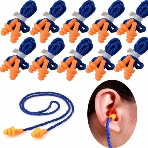 

10 Pairs Silicone Corded Ear Plugs Reusable Hearing Protection Earplugs 29DB Individually Packaged Noise Reduction Earplugs