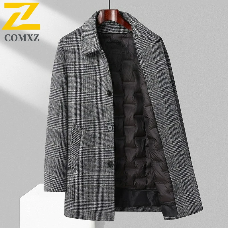 COMXZ Winter Down Jacket Premium Single Breasted Outdoor Travel Windproof Trench Coat Detachable Lining Fashion Warm Outerwear