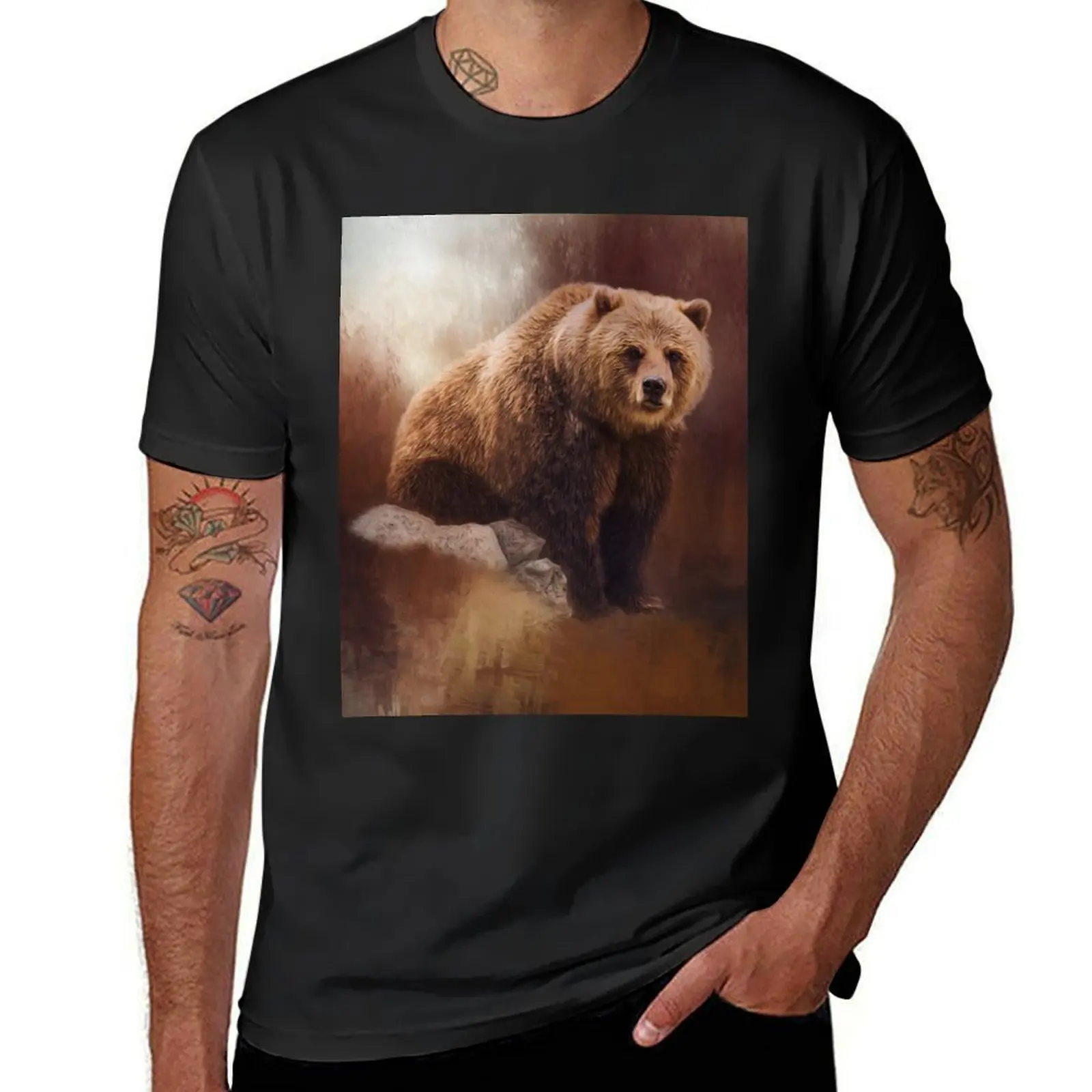 Great Strength - Grizzly Bear Art T-Shirt summer tops customizeds oversized hippie clothes t shirts for men cotton