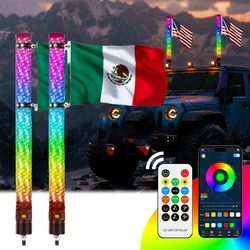 2PCS Antenna RZR RGB LED Whips 2FT Bold Whip Lights Spiral Chase Offroad Turn Signal Brake Reserving Light for UTV ATV RZR