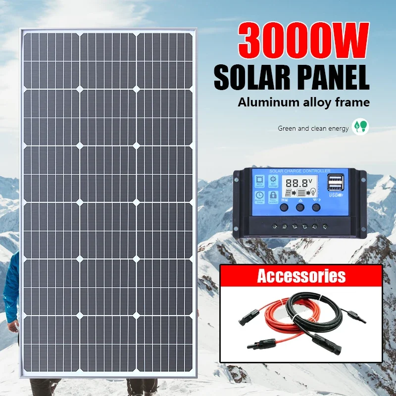 Panel Solar de vidrio rígido, 3000W, 18V, monocristalino, carga de alta eficiencia, células solares para exteriores, para el hogar, RV, Camping