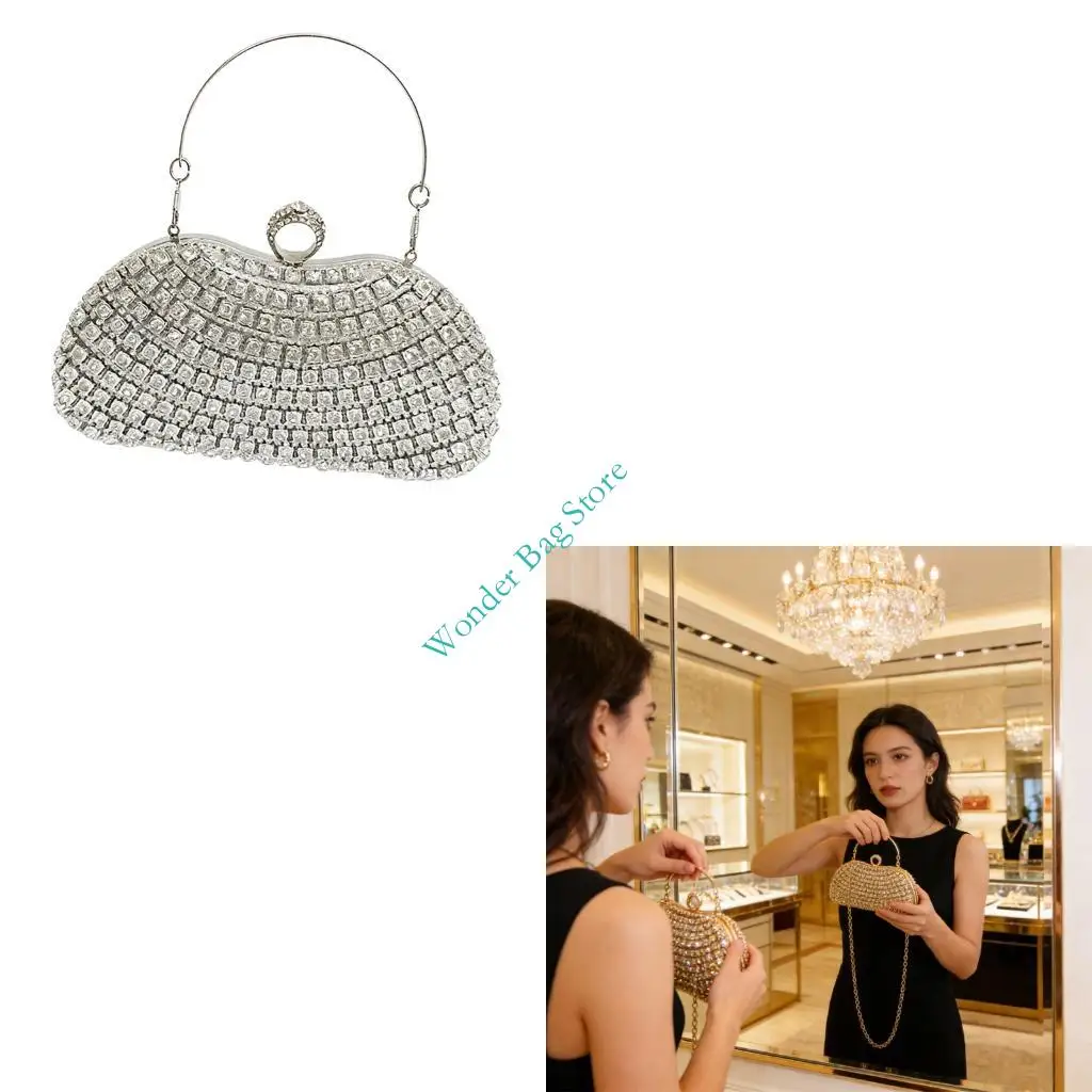 

Роскошный вечерний кошелек со стразами, регулируемый плечевой ремень, практичные нейлоновые безопасные отделения для хранения,