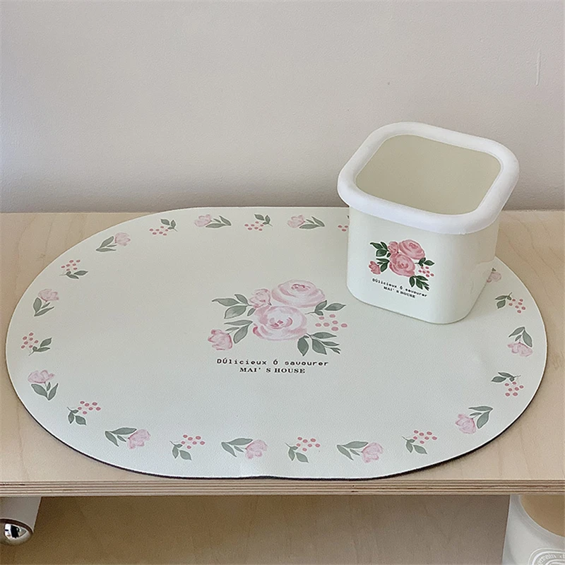 PU Placemat Retro Rose Coaster Kitchen Countertop Drain Mat Wash-free Sink Faucet Absorbent Mat Dining Table Decoration Placemat