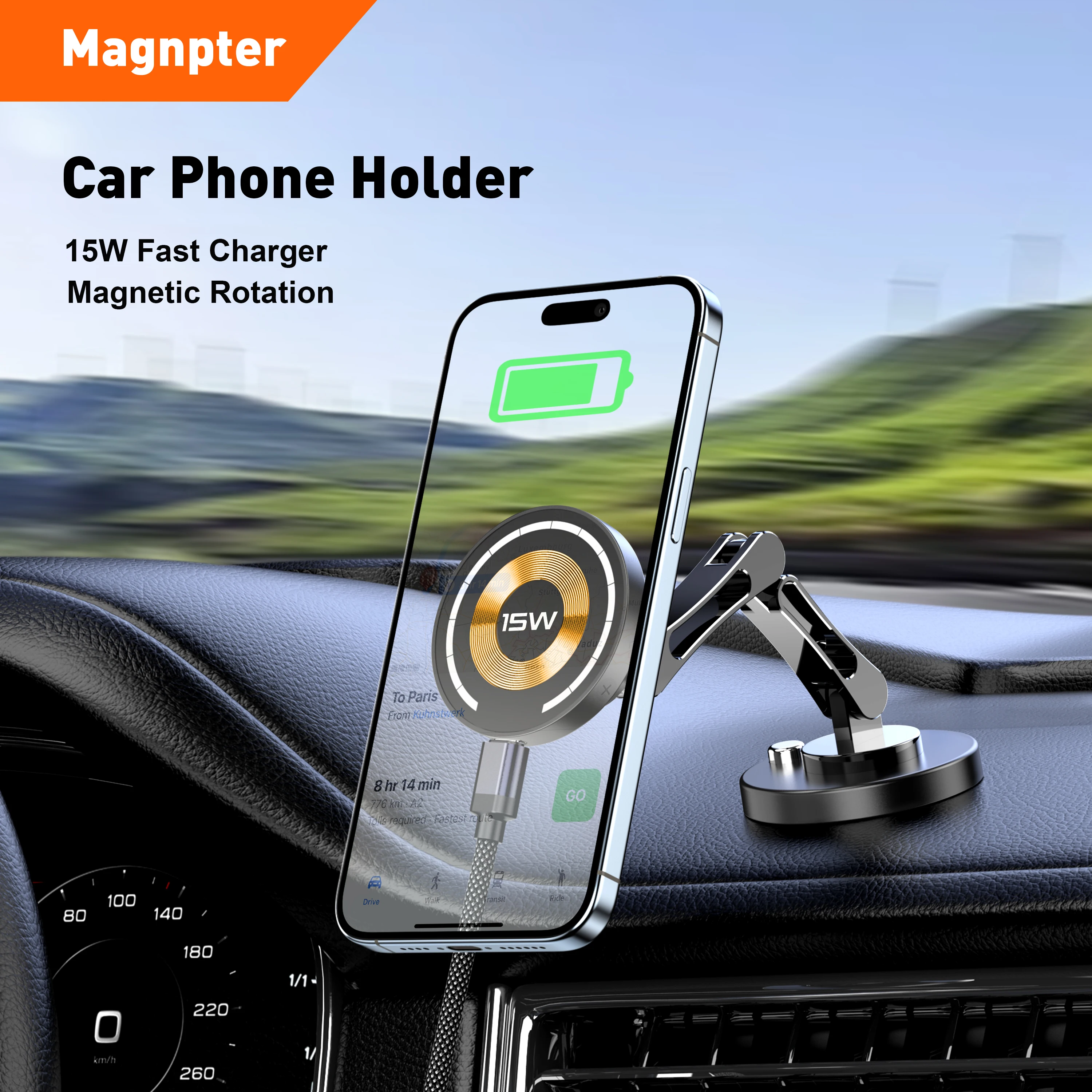 

Magsafe Magnetic car phone holder Wireless Charger Rotation Holder Fast Charging for IPhone 17 16 15 xiaomi Car Phone Stand