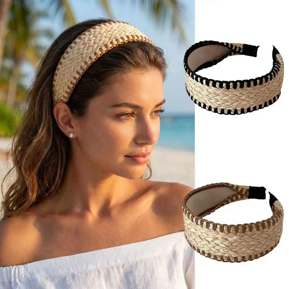 

Wide Edge Straw Weave Headband Bohemia Vacation Style Raffia Grass Hairband Hairband Korean Style Bohemian Style Hair Hoop
