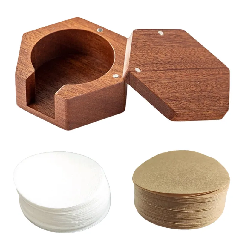 Wooden Coffee Paper Filter Storage Box For NINJA ES601 ES655 ES701,with 800pcs 54mm Wood Pulp Coffee Paper Filter Barista Tools