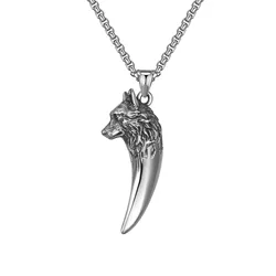 Men's Wolf Tooth Necklace Punk Rock Wolf Tooth Necklaces Men's Hip Hop Wolf Head Pendant Indian Tribal Jewellery Gift