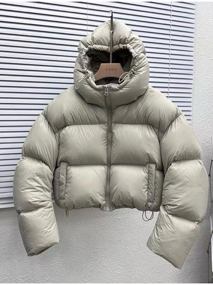 Winter Thick Crop Jacket Women Streetwear Hooded Short Puffer Jackets Female Solid Loose thick Oversized Parkas Mujer Outwear