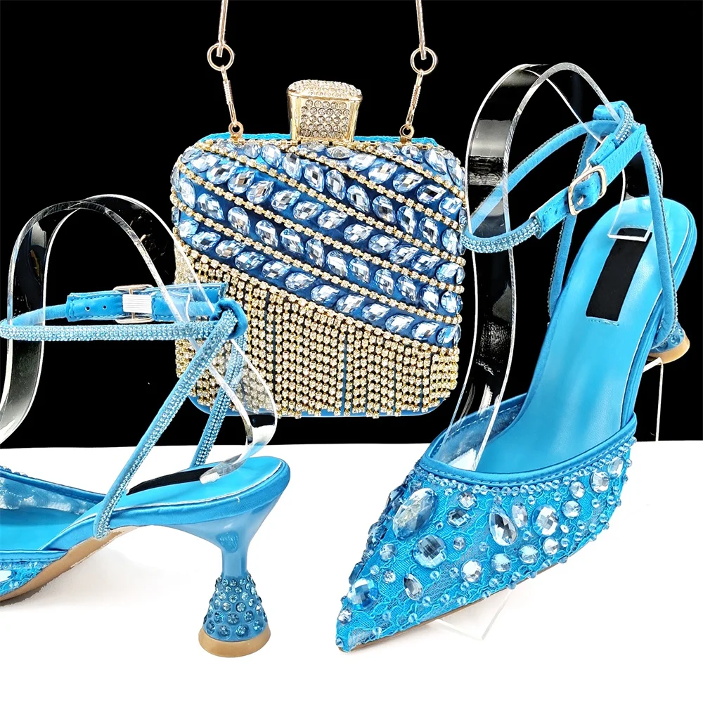 

Fashion Italian Crystal Sandals Women Shoes And Bag To Match Set African Style High Heels Shoes And Bag Set For Party