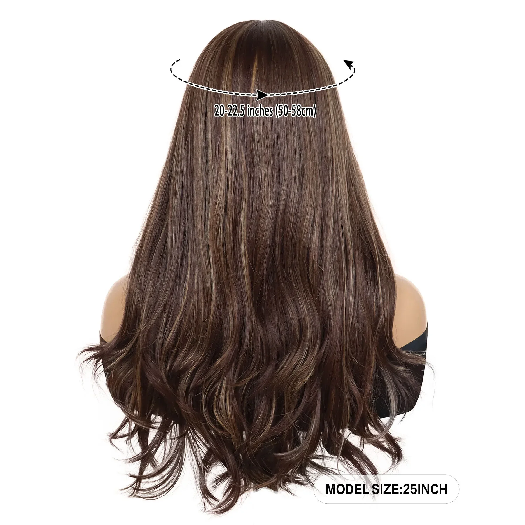 Premium Synthetic Wig with Bangs Long Brown Wavy Wigs for Women Natural Hairstyles Cosplay Costume Highlights Blend Blonde Wig