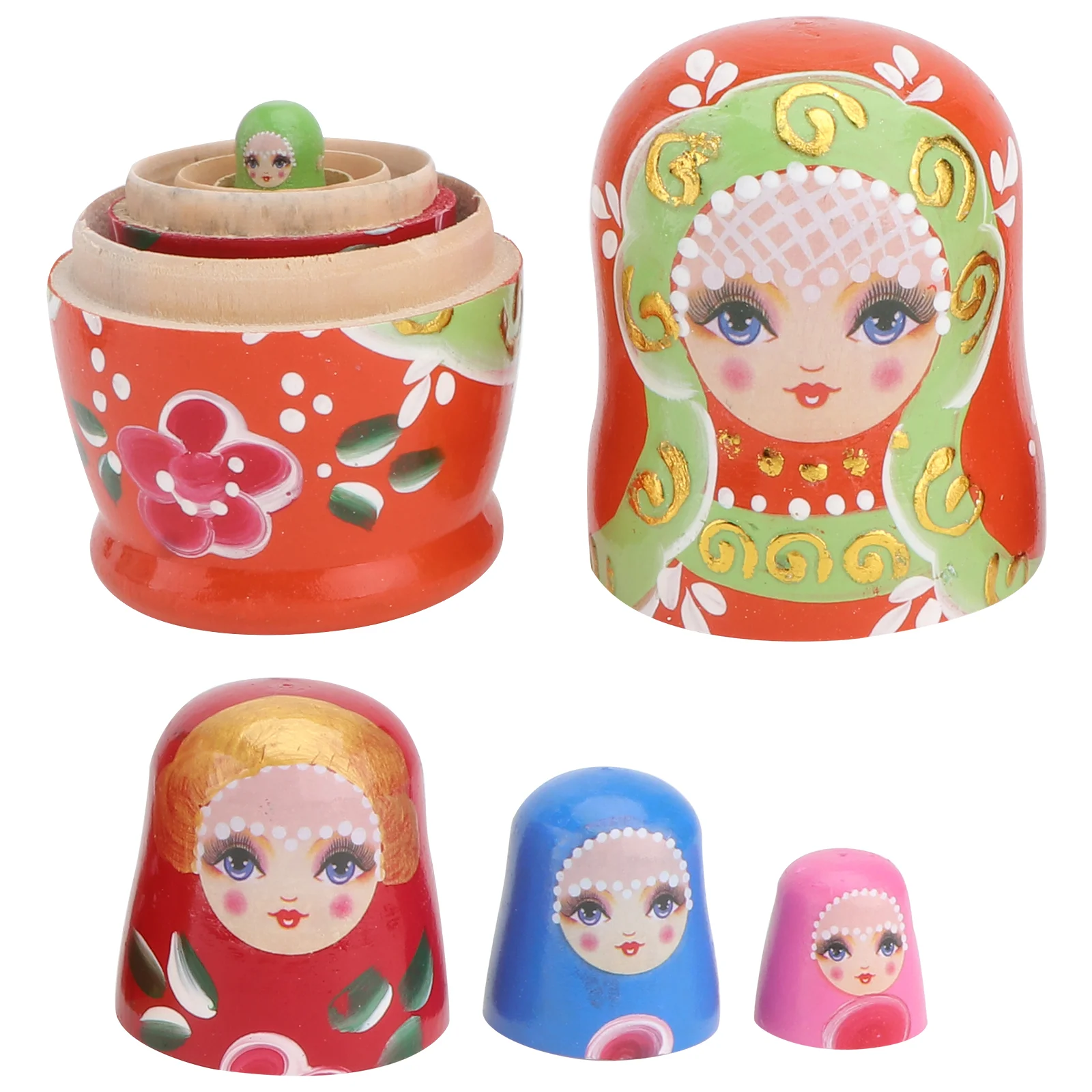 

5 Pcs Matryoshka Cartoon Nesting Dolls Russian Stack for Decoration Toy Kids Wooden Stacking Delicate