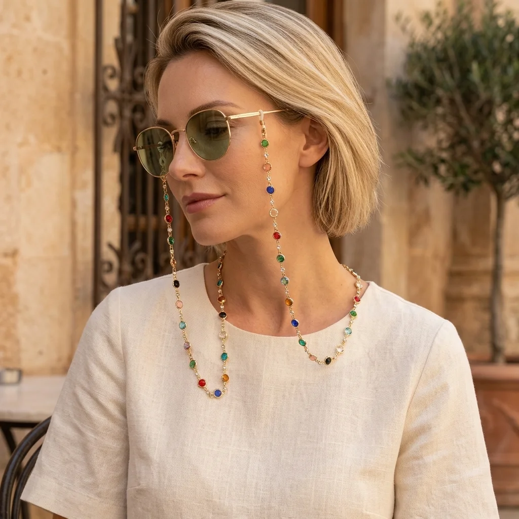 Colorful Crystal Beads Eyeglass Holder Fashion Glasses Chain for Women Eye Accessories Eyewear Straps Cord Sunglasses String