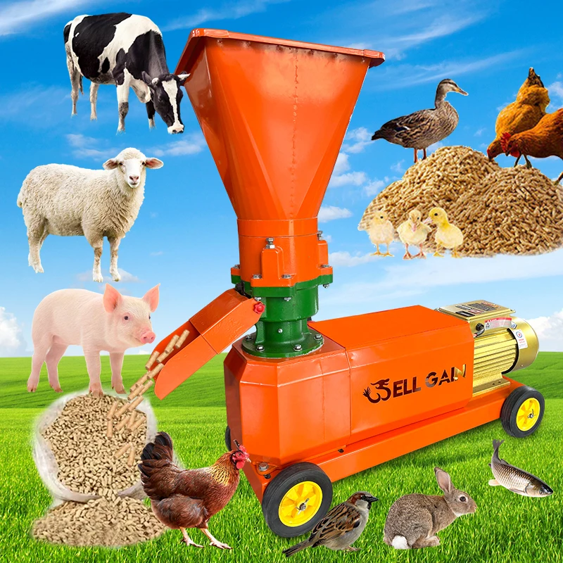 Animal food mixer pelletizer fish chicken poultry feed pellet making machine small flat die wood pellet machine 1200kg/h