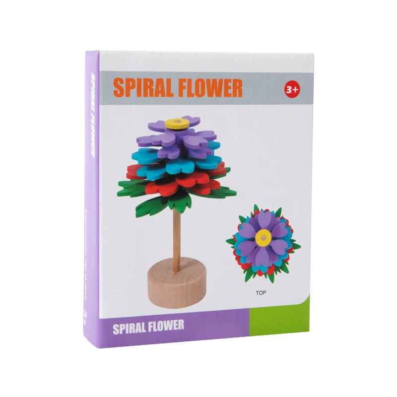 Bastone rotante in legno Bastone di decompressione fiore a spirale Rotante in legno Divertente puzzle Giocattolo antistress Ornamento Albero a spirale