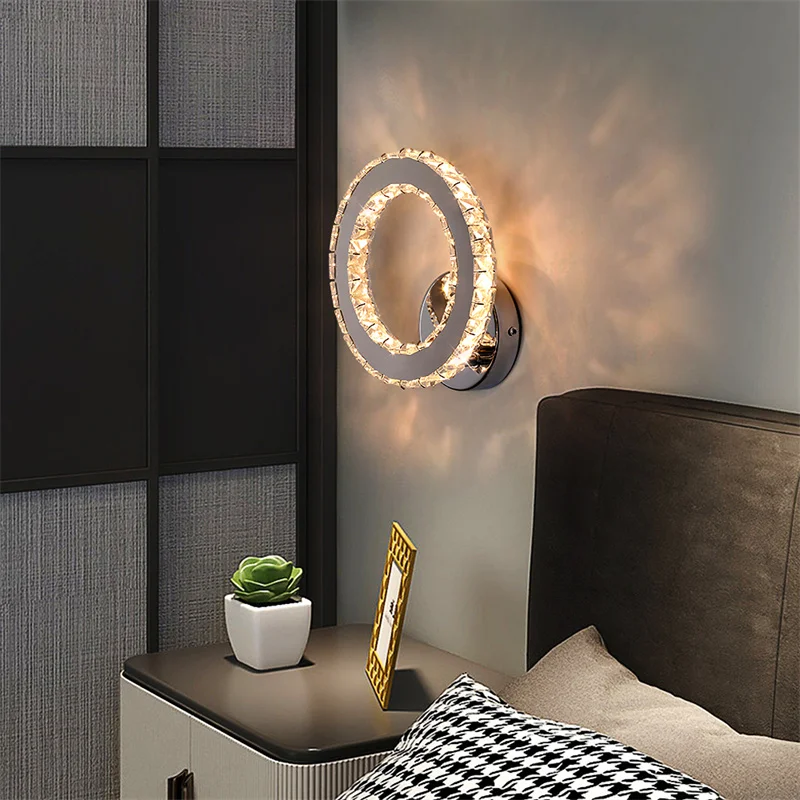 Crystal Sconce para corredor e vestiário, lâmpada de parede moderna, mutável Backwall Light, dormindo Luminaire Decor, 3 modos de iluminação, K9