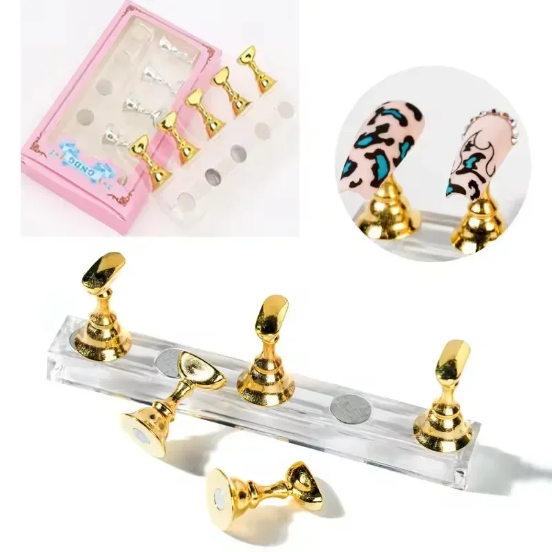 Magnetic Nail Holder False Nail Tip Practice Stand Crystal Base Holder Nail Art Display for Art Salon DIY & Practice 5pcs/Set