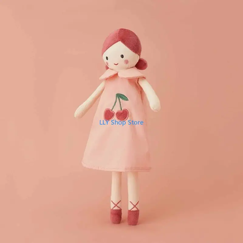 

T8UD Cherry Print Skirt Girl Plush Toy for Babies Appease Doll Cartoon Stuffed Toy