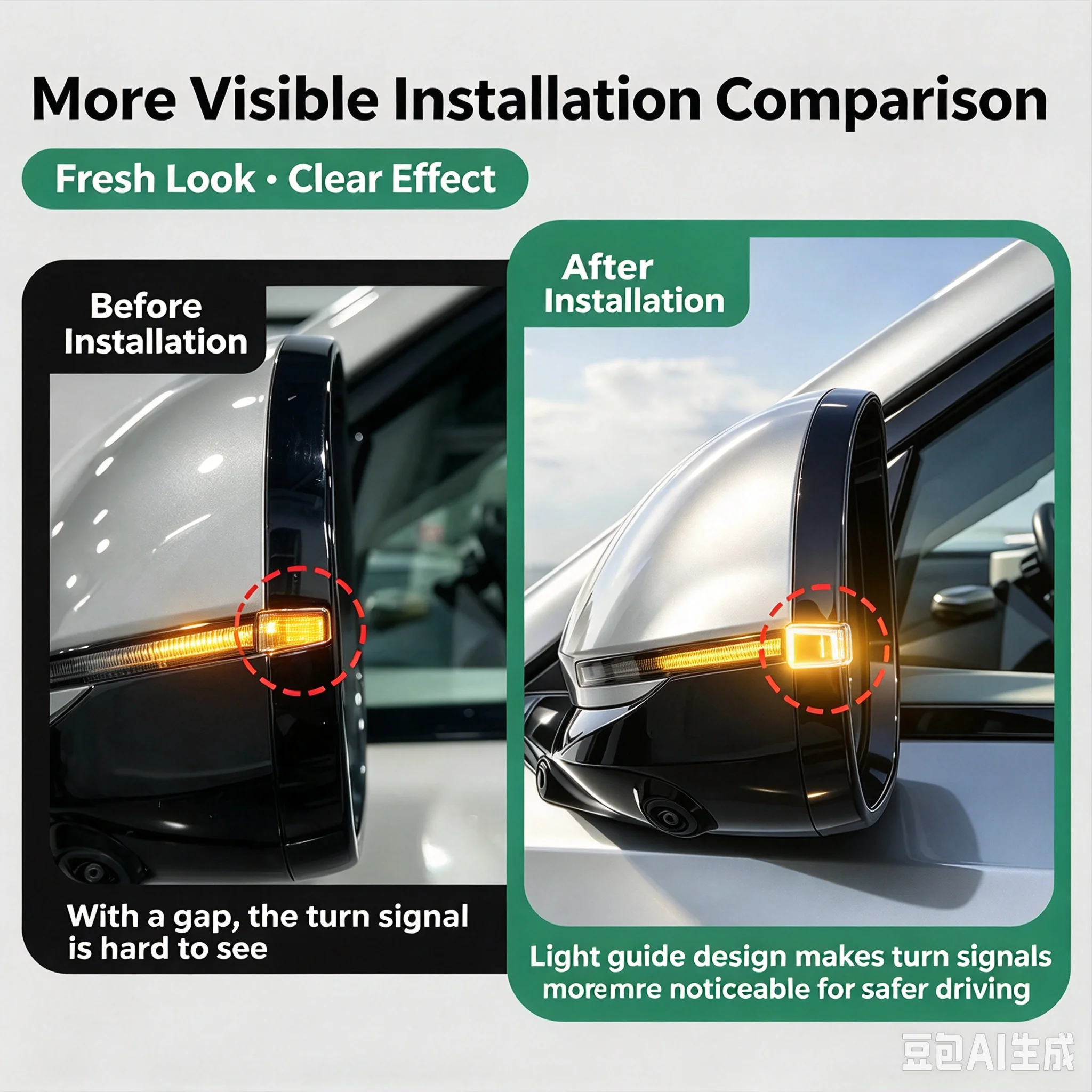4pcs Rearview Mirror Turn Signal Light Guide Block Non-destructive Installation Mirror Indicator Light Block Car Accessories