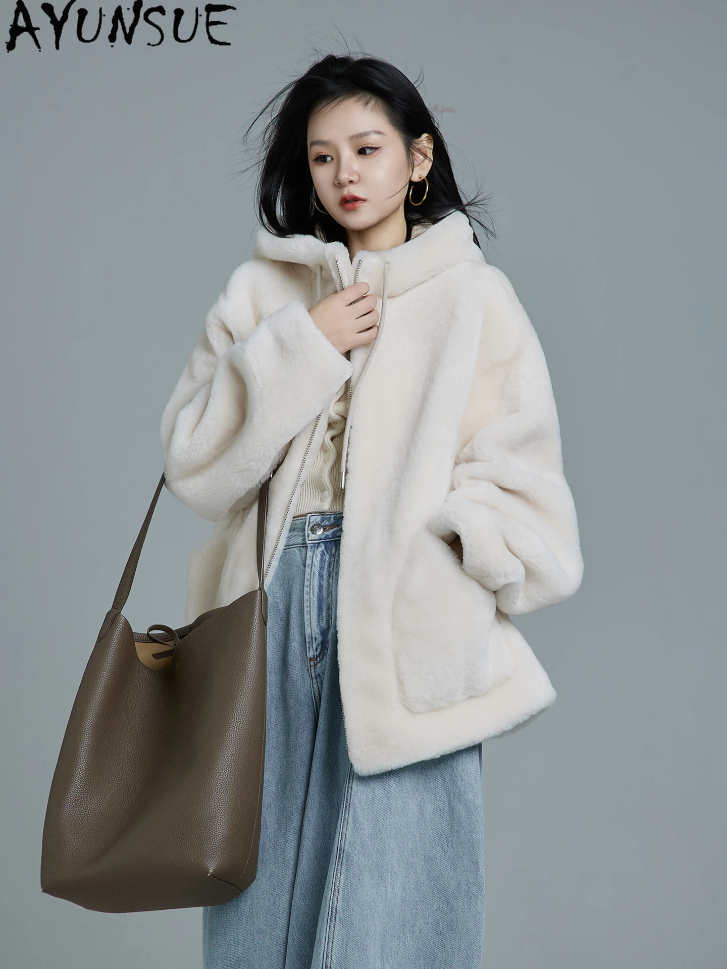 سترة من الجلد الطبيعي من AYUNSUE معطف فرو من جلد الغنم الطبيعي للنساء معاطف من الفرو الحقيقي من ميرينو ملابس شتوية دافئة للسيدات شوبانا Жénska