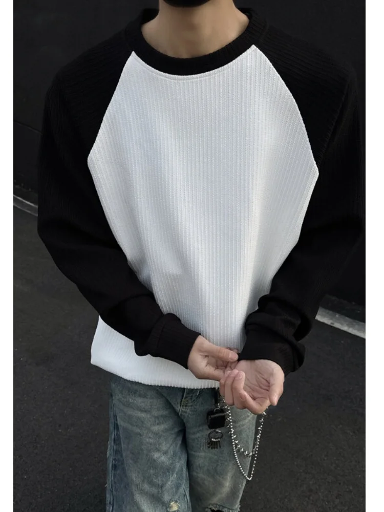

Men's Long Sve T-irt Bla White Color Blo Texture Sensation Spring Faion Brand Heavy Inner Wear Base irt