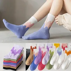 3 Pairs Women's Colorful Short Socks Fashion Sweet Dopamine Color Wave Stripe Soft Girl's Mid Length Socks 3 Pairs Random Colors