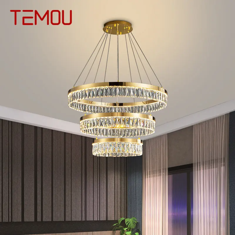 

TEMOU Modern Crystal Pendant Lamp LED Creative Luxury Round Rings Chandelier Light Home Decor For Living Dining Room