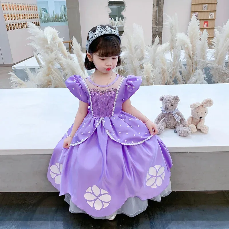 Vestido de princesa Sofía para niñas, disfraz de fiesta de cumpleaños, Vestido morado de verano para niños, Vestido de lujo para Cosplay de Halloween para bebés
