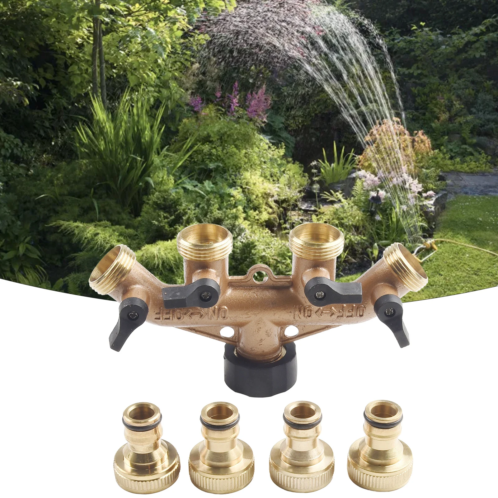 

4 Way Solid Brass Hose Splitter Connector With Shut Off Valves 3/4inch Yard Garden Hose Splitter Connector Watering & Irrigation