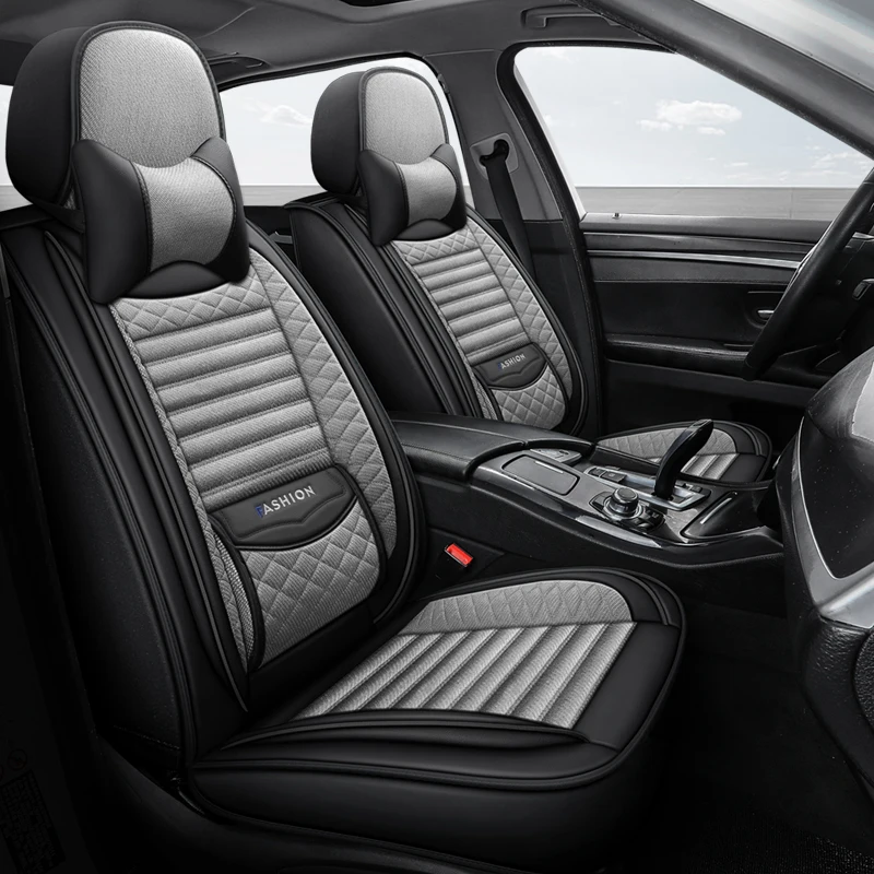 (Comfort Edition) Single Front Seat, Paired with 1 Comfortable Headrest, Luxurious Linen Full-Cover Car Seat Cover, Universal, Breathable, Comfortable, Wear-Resistant, Suitable for All Seasons, Fits the Seat Well, Fashionable and Aesthetically Pleasing, with 3D Side Support, Airbag Compatible, Enhances Driving Experience, Suitable for Various Models Such as Sedans, Suvs, Trucks