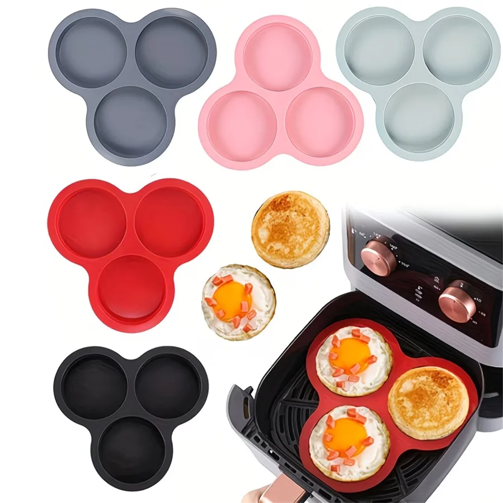 Molde para Huevos para Freidora de Aire, Moldes de Silicona Redondos para Huevos, Bandeja Antiadherente para Freidora de Aire para Desayunos, Sándwiches, Panecillos de Hamburguesa, Panqueques